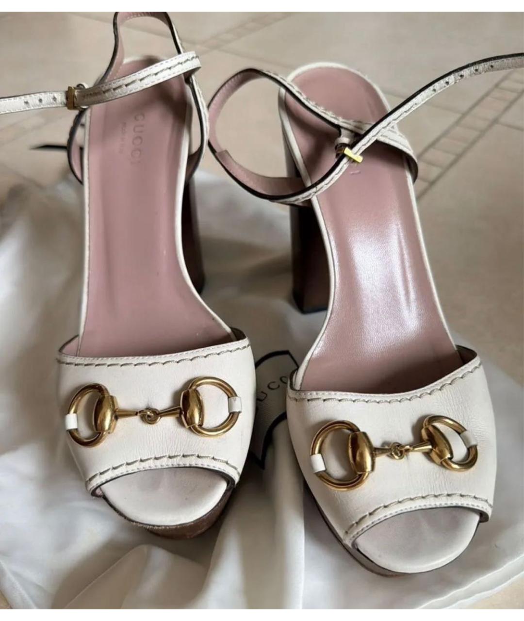 GUCCI Белые кожаные босоножки, фото 5
