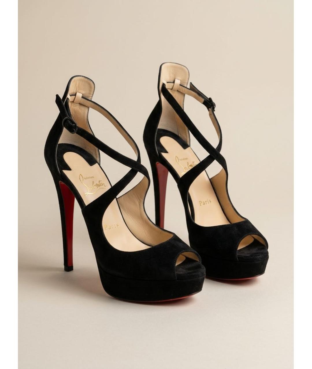 CHRISTIAN LOUBOUTIN Черные замшевые босоножки, фото 2