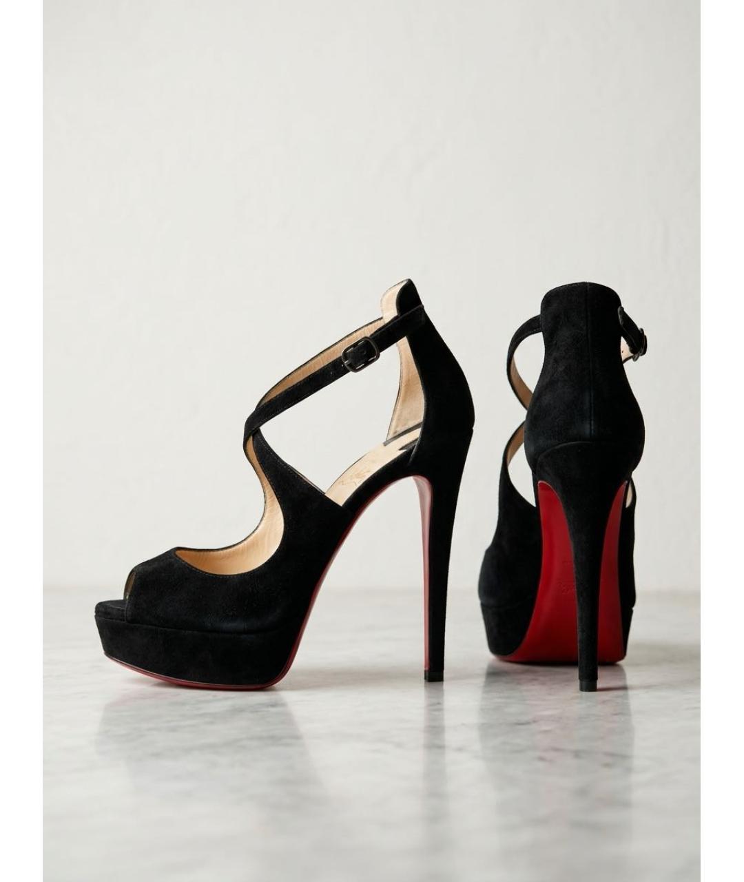 CHRISTIAN LOUBOUTIN Черные замшевые босоножки, фото 3