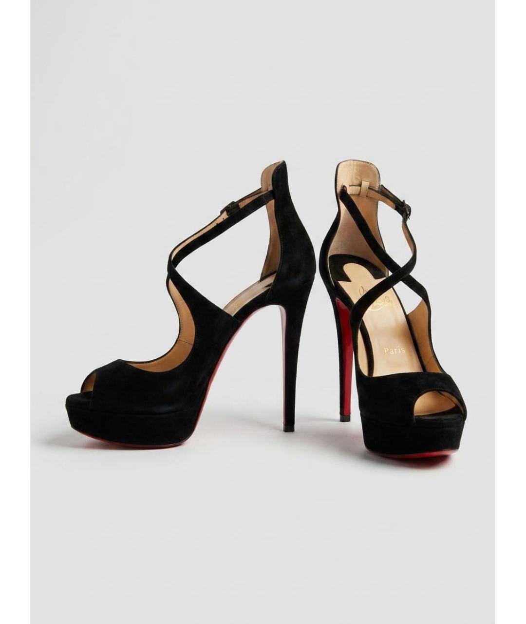 CHRISTIAN LOUBOUTIN Черные замшевые босоножки, фото 4