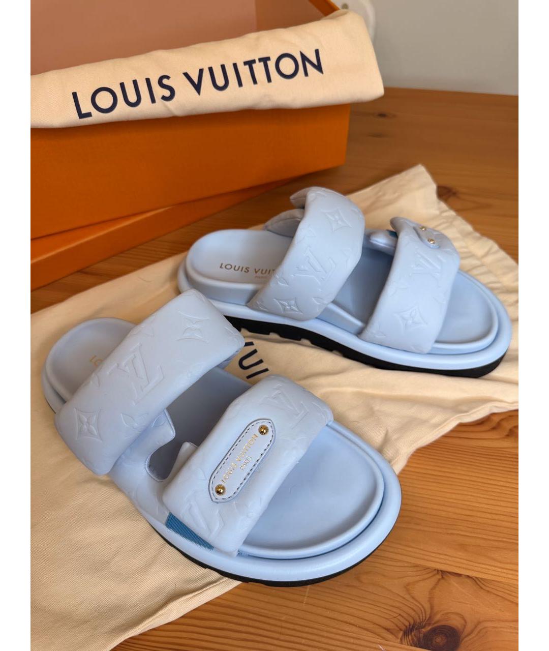 LOUIS VUITTON BEAUTY Голубые кожаные шлепанцы, фото 5