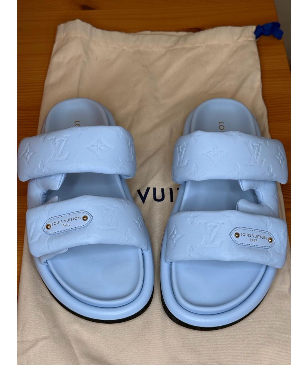 LOUIS VUITTON BEAUTY Голубые кожаные шлепанцы, фото 2