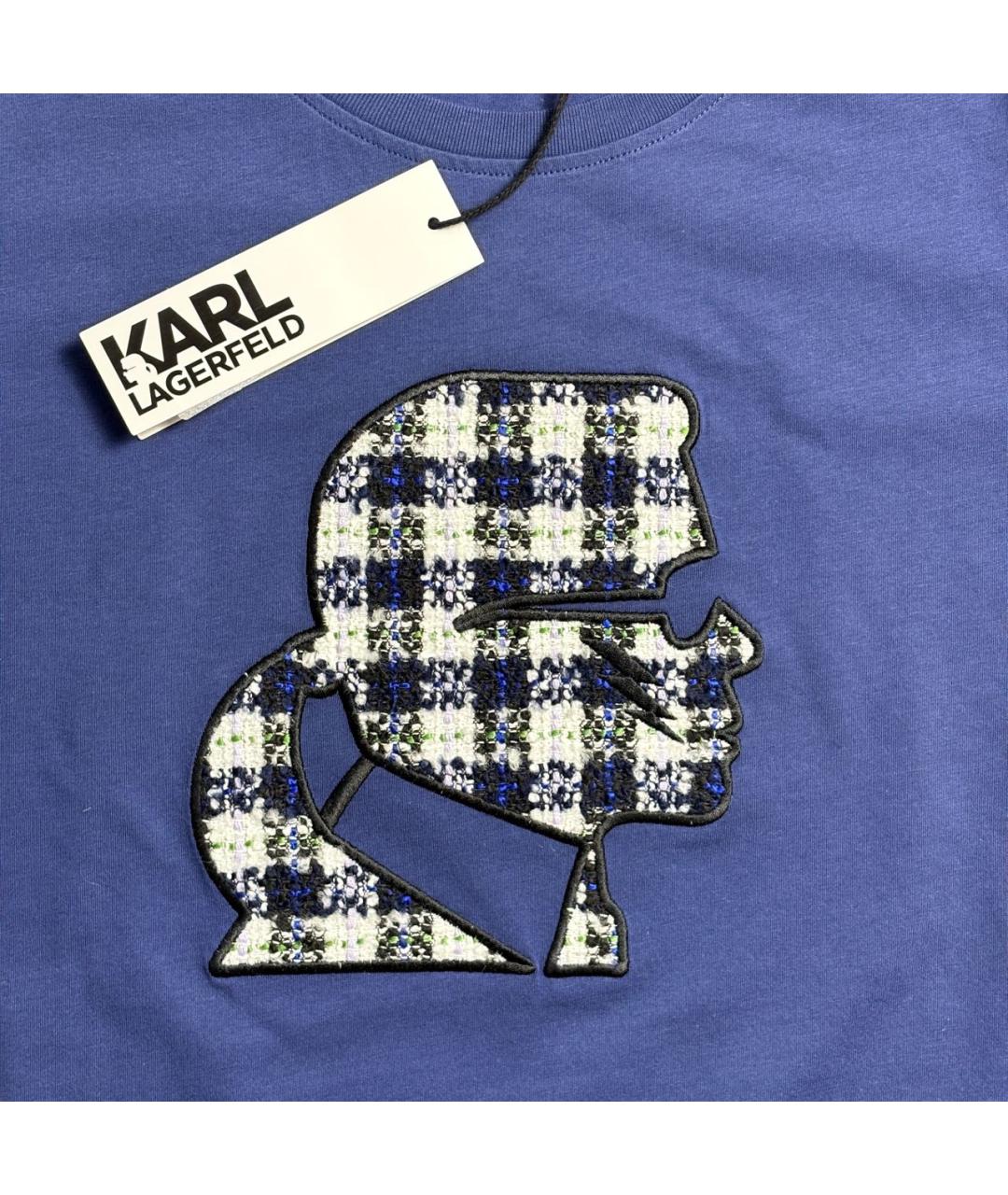 KARL LAGERFELD Синяя хлопковая футболка, фото 3