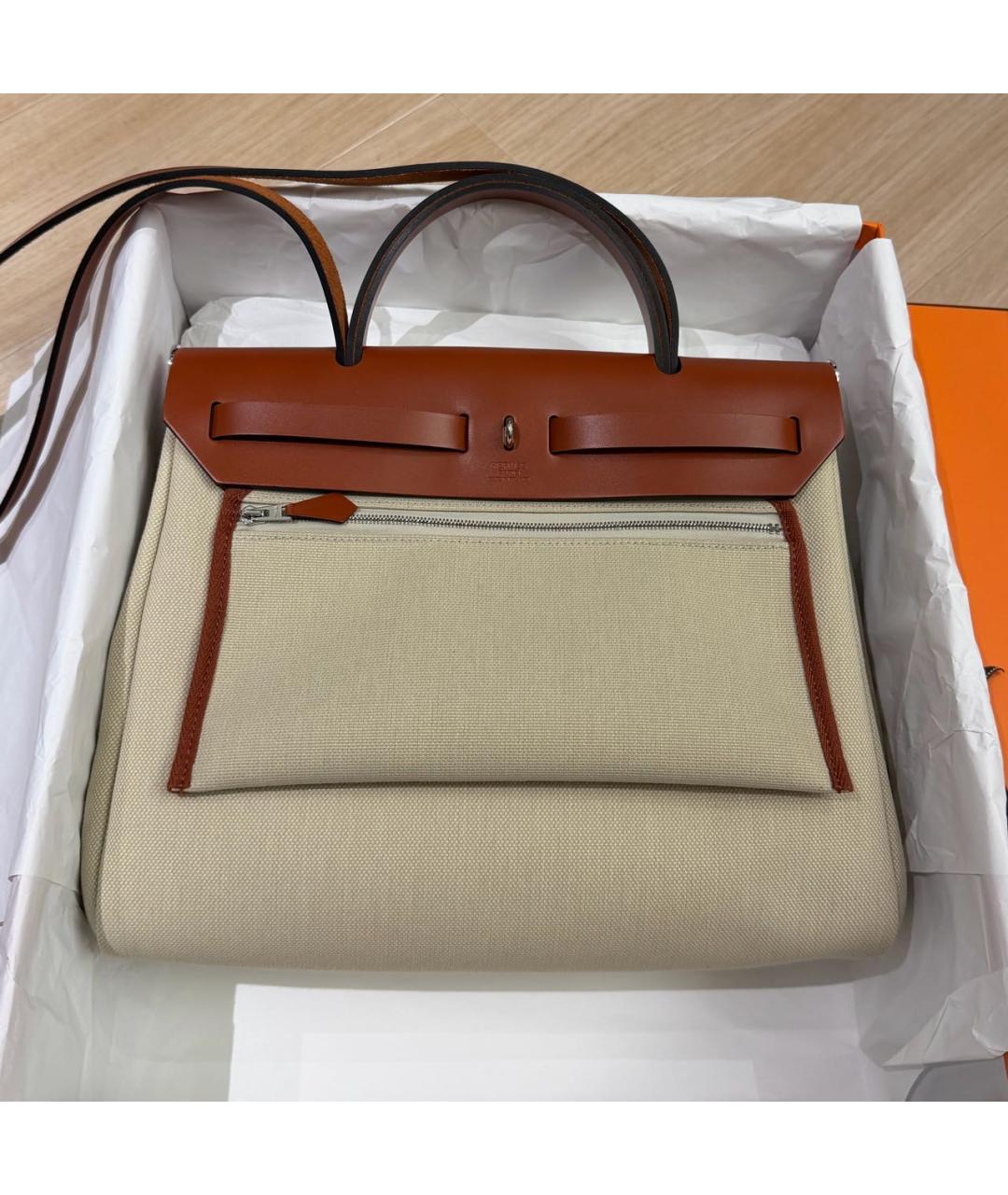 HERMES Бежевая хлопковая сумка через плечо, фото 4