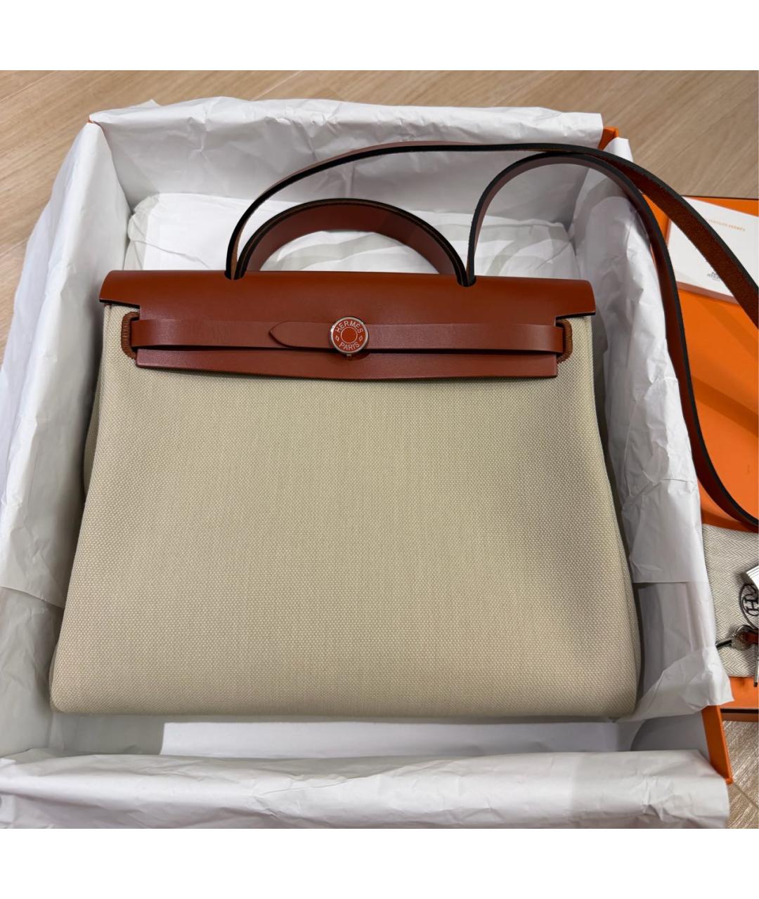 HERMES Бежевая хлопковая сумка через плечо, фото 2