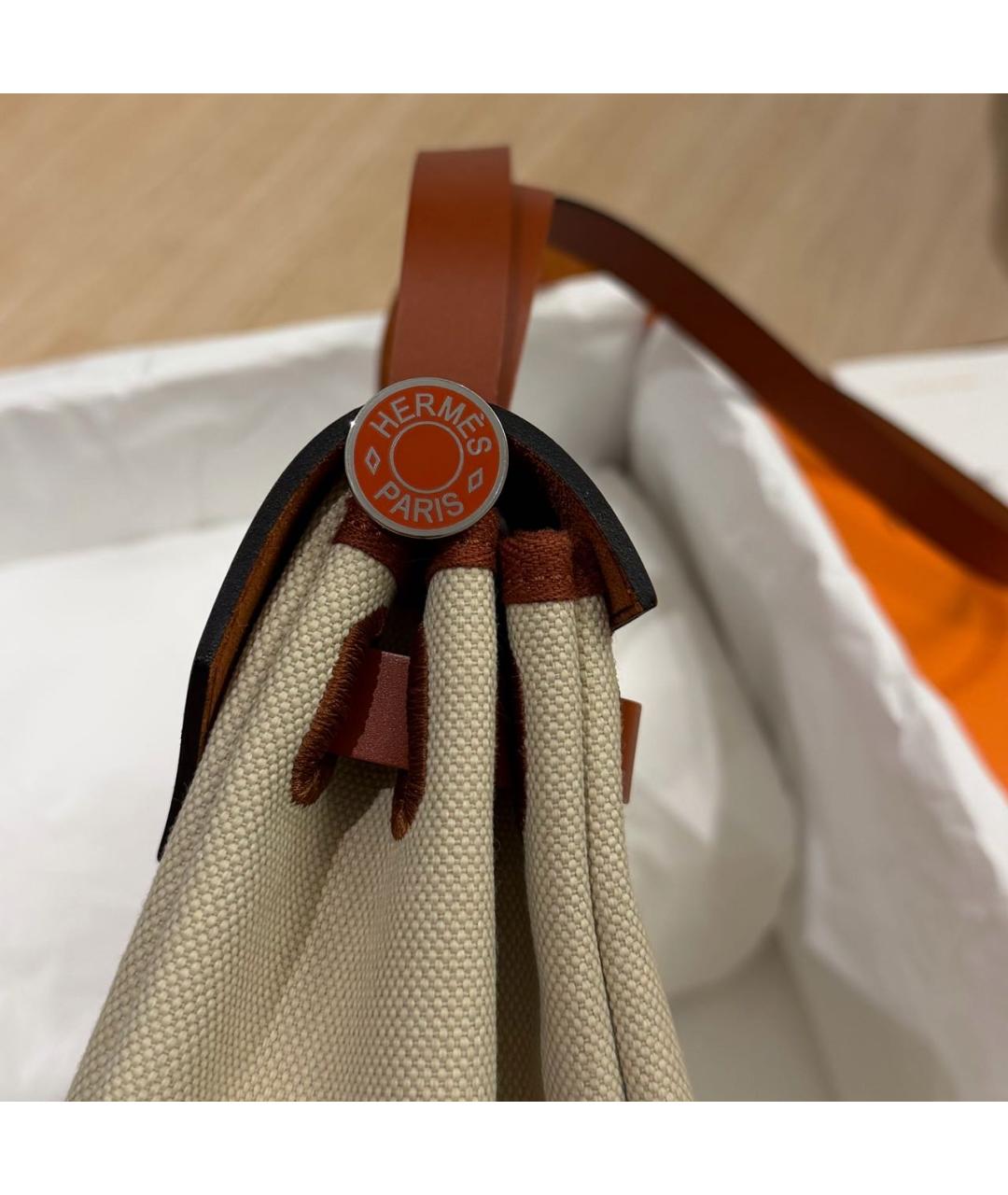 HERMES Бежевая хлопковая сумка через плечо, фото 7