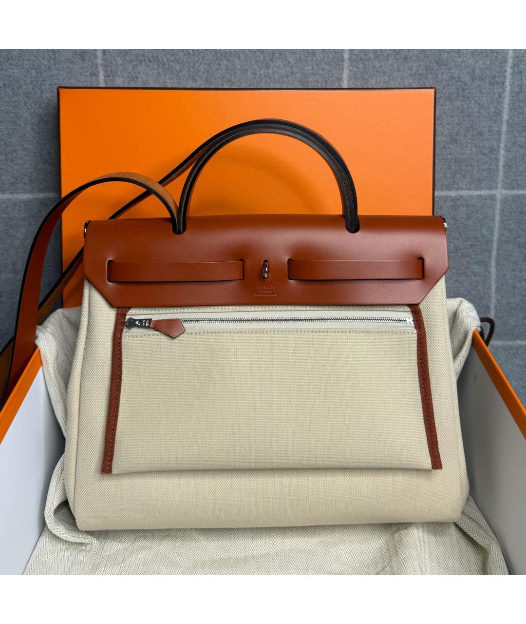 HERMES Бежевая хлопковая сумка через плечо, фото 4
