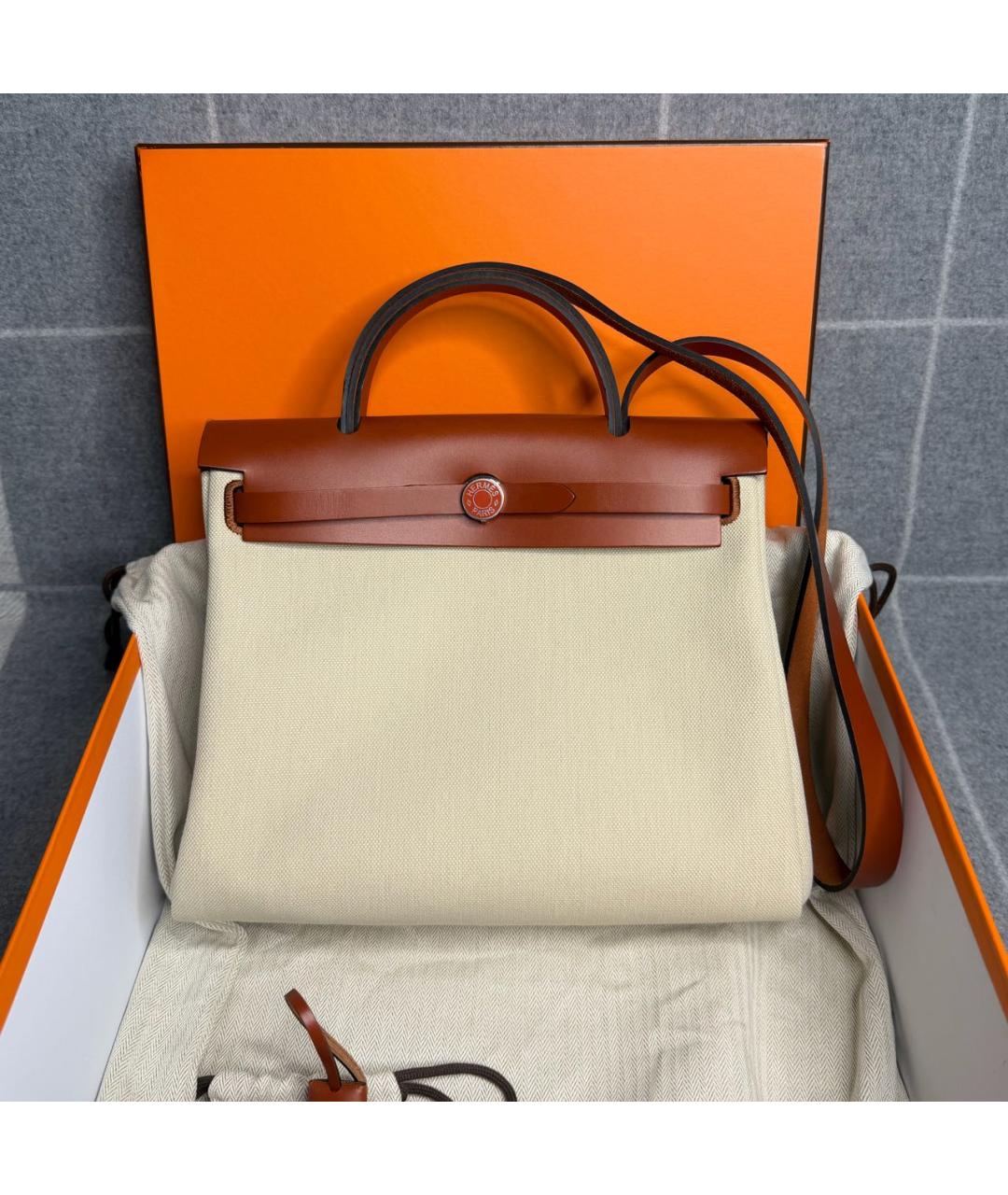HERMES Бежевая хлопковая сумка через плечо, фото 2