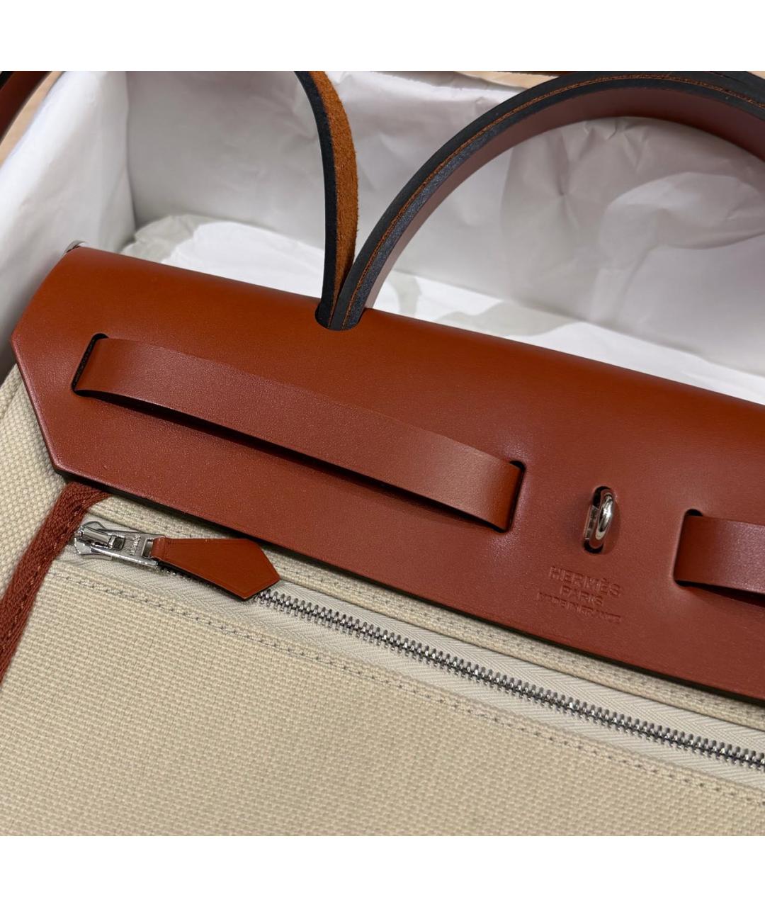 HERMES Бежевая хлопковая сумка через плечо, фото 5