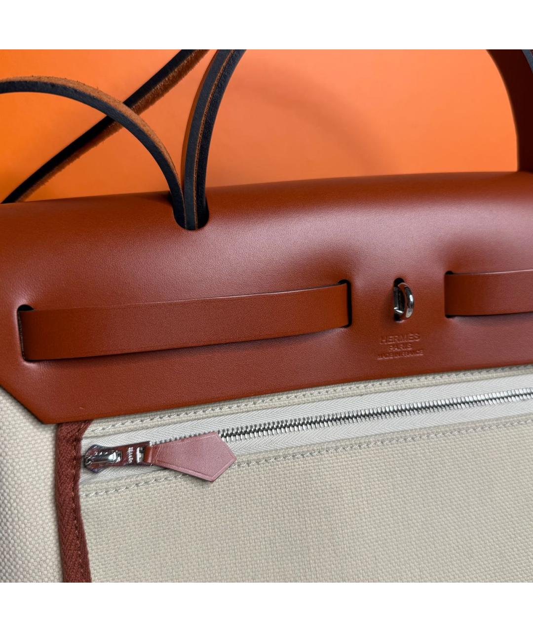 HERMES Бежевая хлопковая сумка через плечо, фото 5