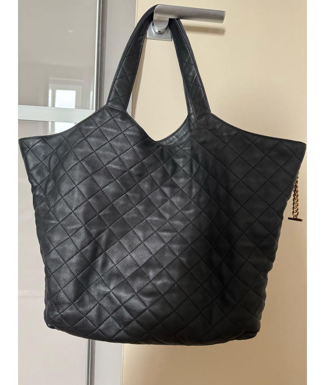 SAINT LAURENT Черная кожаная сумка с короткими ручками, фото 3