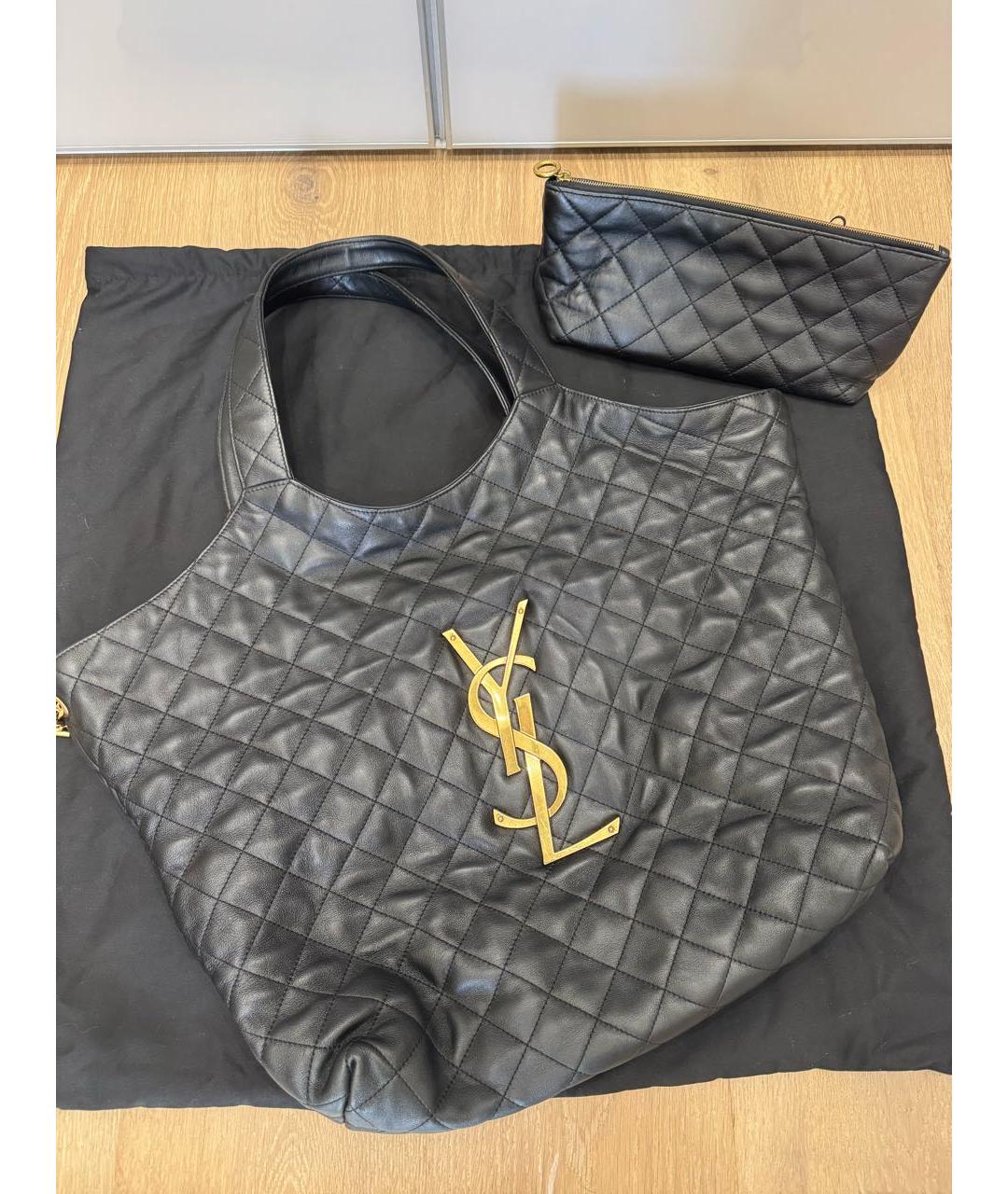 SAINT LAURENT Черная кожаная сумка с короткими ручками, фото 9