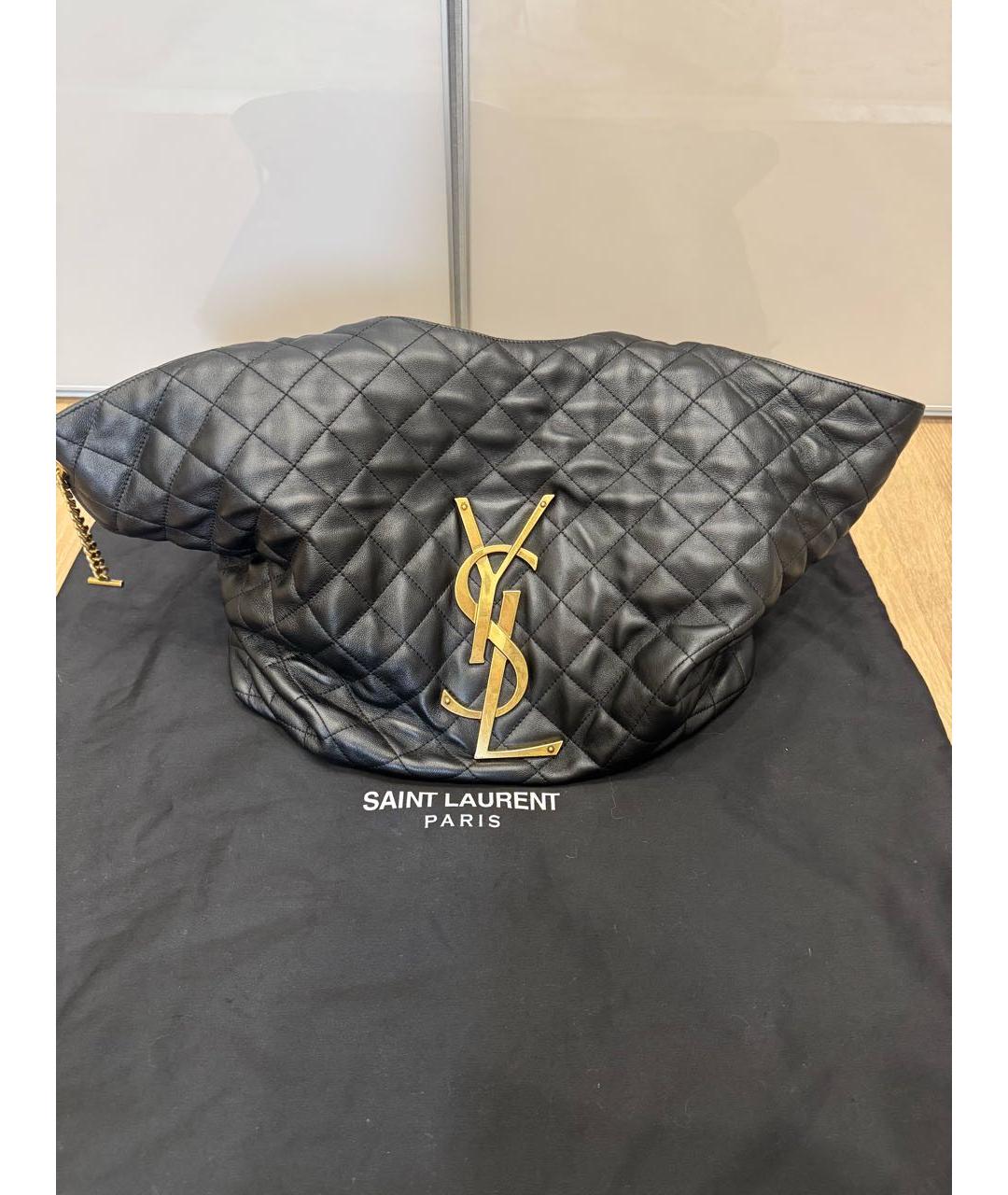 SAINT LAURENT Черная кожаная сумка с короткими ручками, фото 7