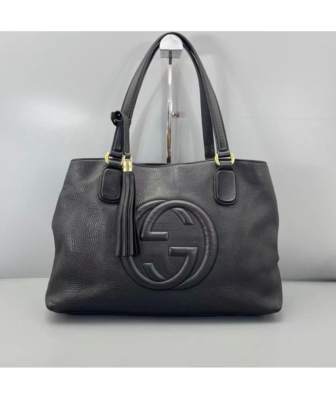 GUCCI Черная кожаная сумка тоут, фото 1