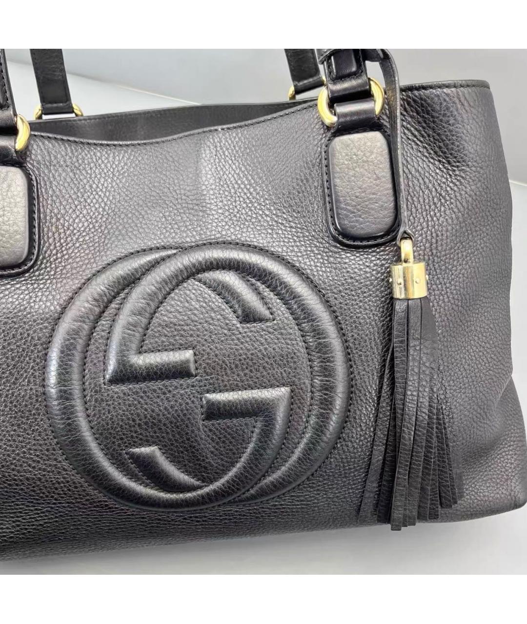 GUCCI Черная кожаная сумка тоут, фото 7