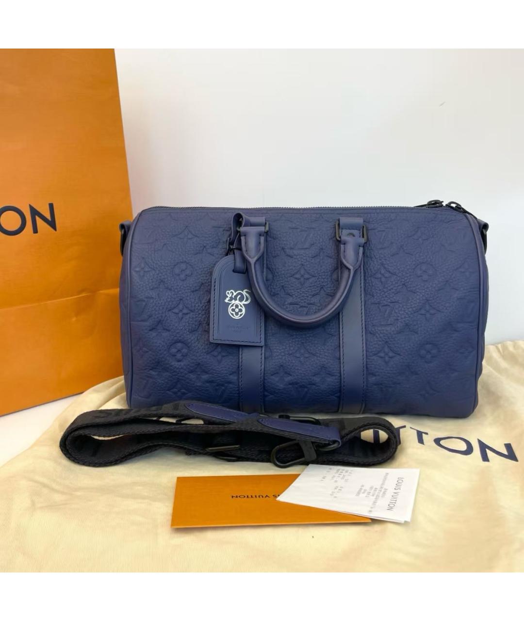 LOUIS VUITTON Темно-синяя кожаная дорожная/спортивная сумка, фото 6