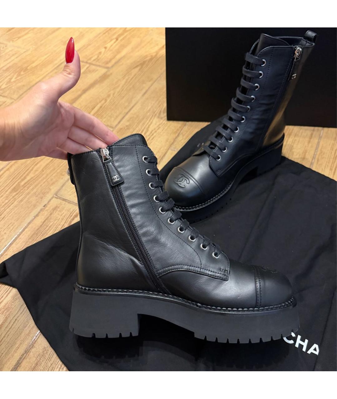 CHANEL Черные кожаные ботинки, фото 3