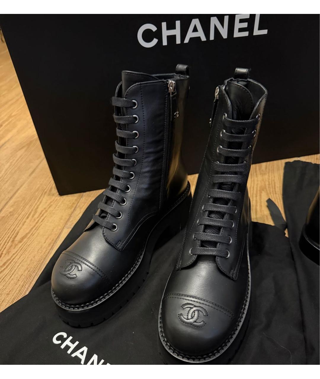 CHANEL Черные кожаные ботинки, фото 5