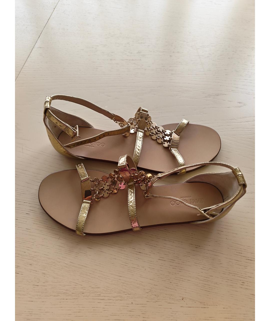 JIMMY CHOO Золотые кожаные босоножки, фото 2