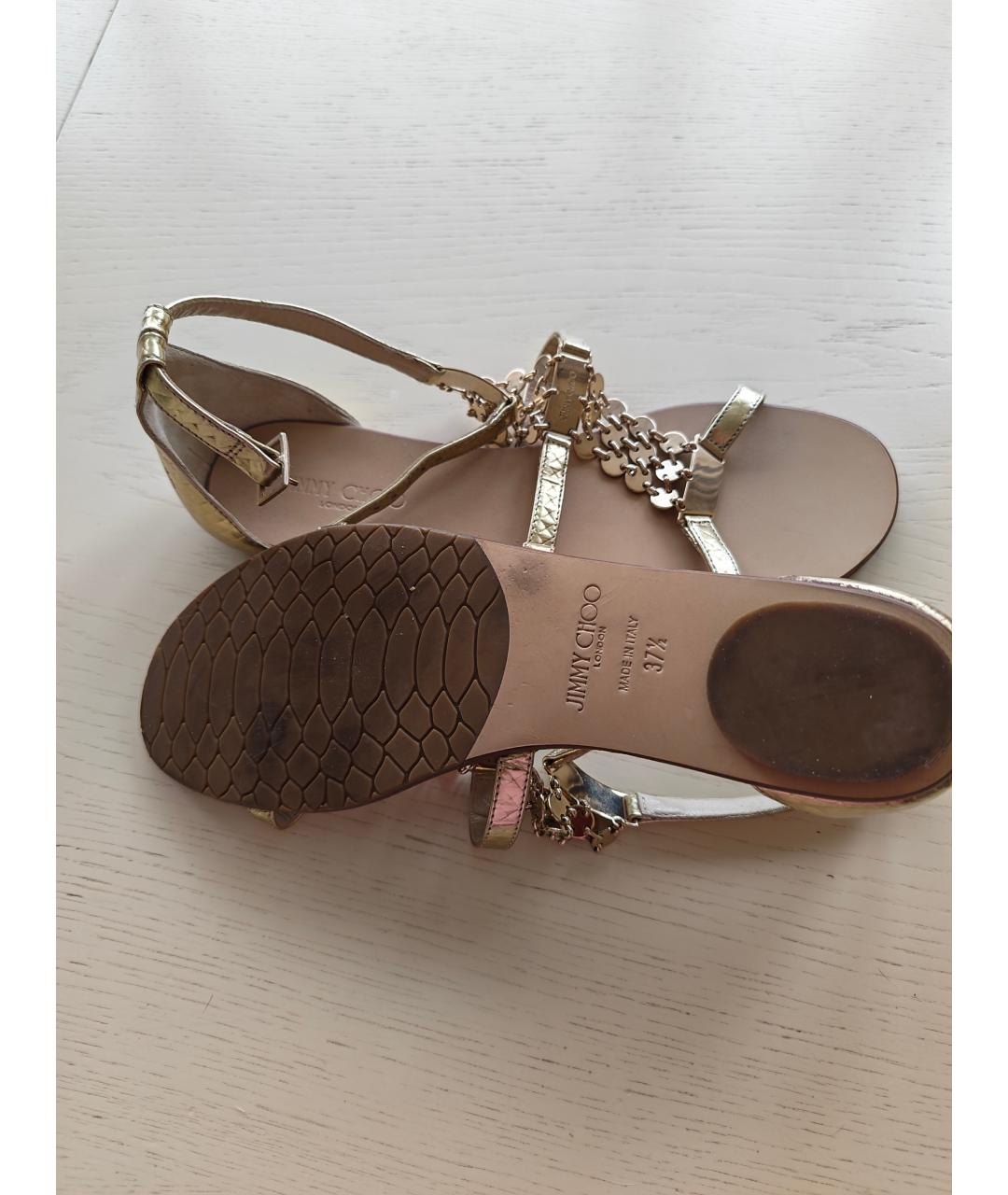 JIMMY CHOO Золотые кожаные босоножки, фото 3