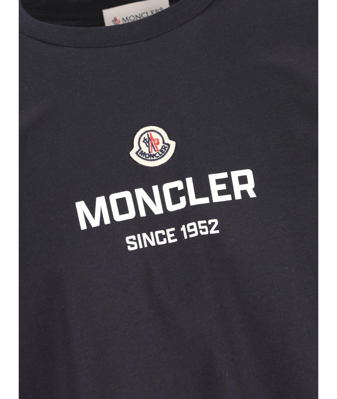 MONCLER KIDS Темно-синяя хлопковая детская футболка, фото 4