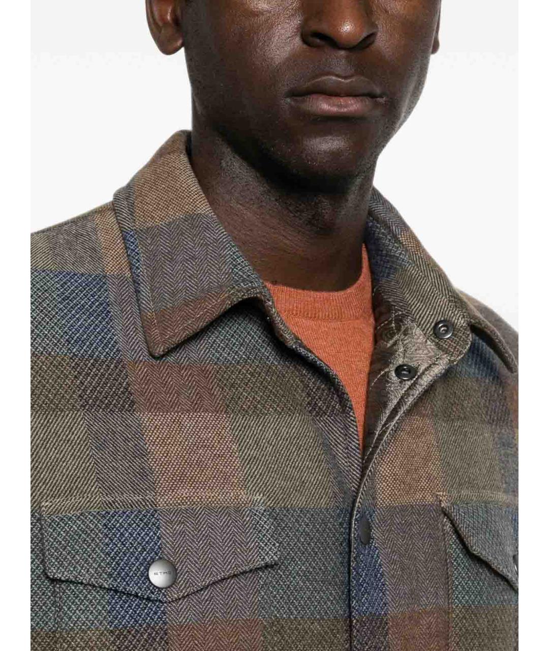 ETRO Коричневая шерстяная кэжуал рубашка, фото 5