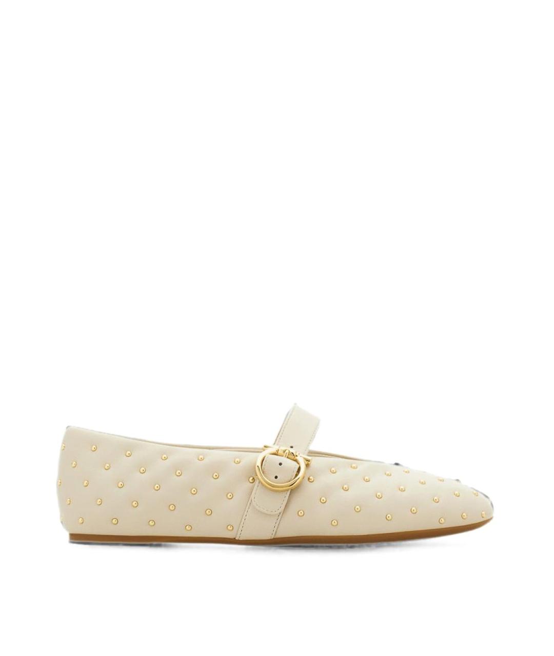 FERRAGAMO Бежевые кожаные балетки, фото 6