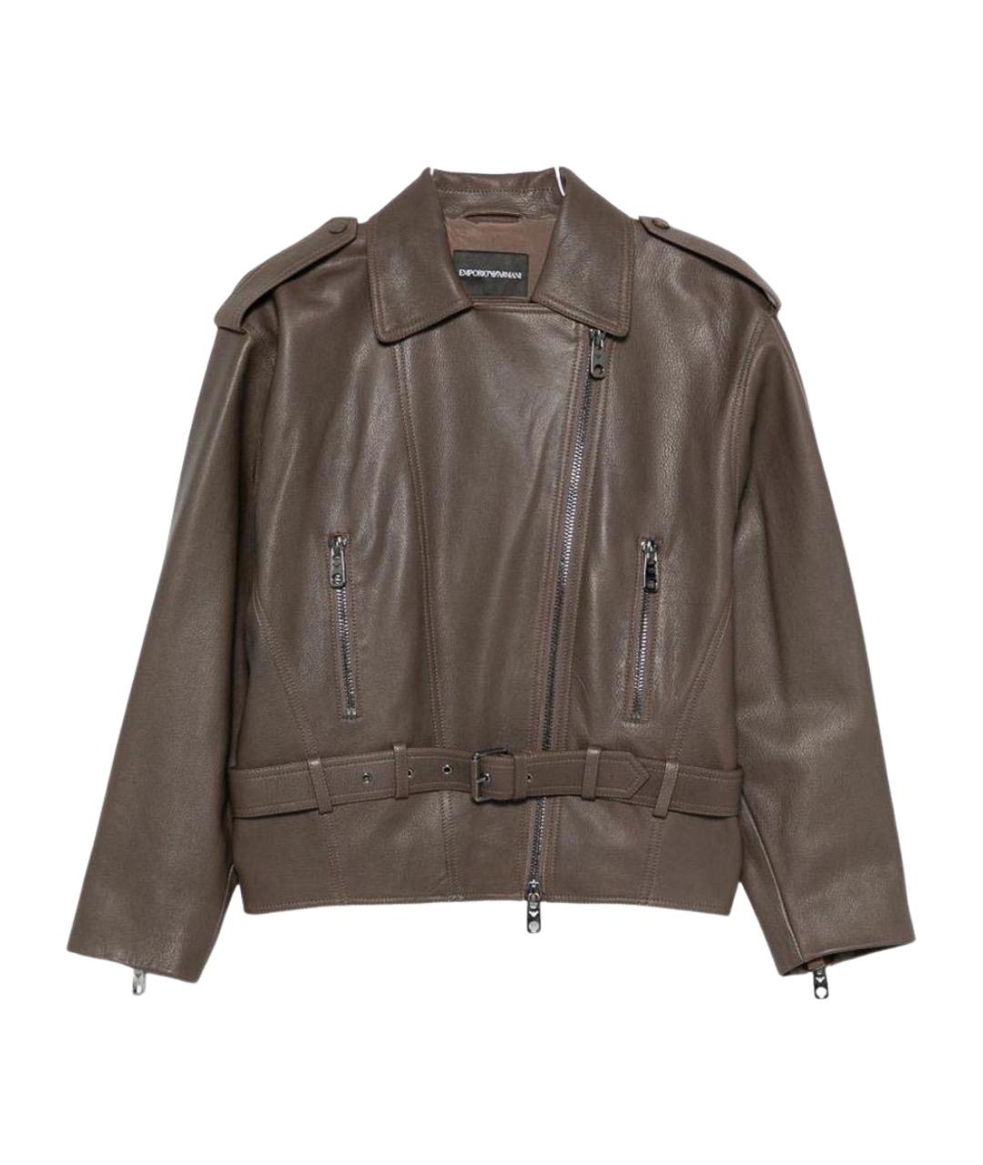 EMPORIO ARMANI Коричневая кожаная куртка, фото 1