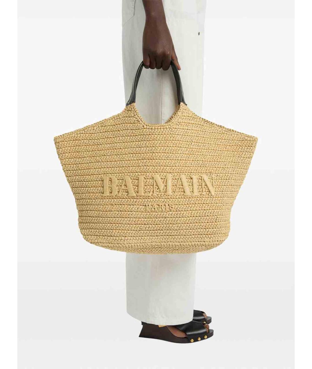 BALMAIN Бежевая кожаная сумка тоут, фото 5