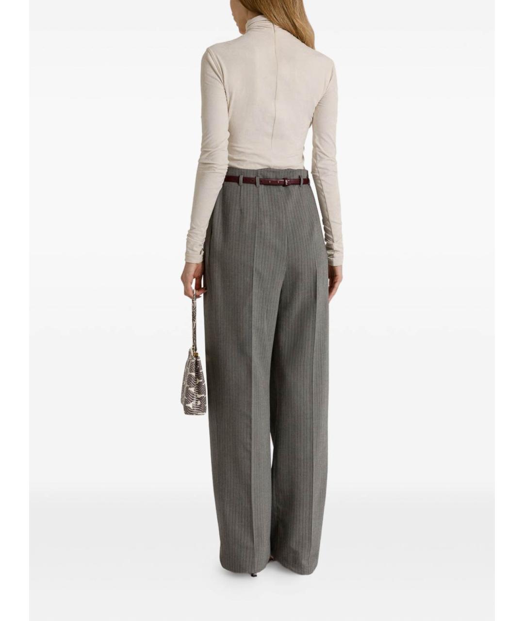 ALBERTA FERRETTI Серые шерстяные прямые брюки, фото 2