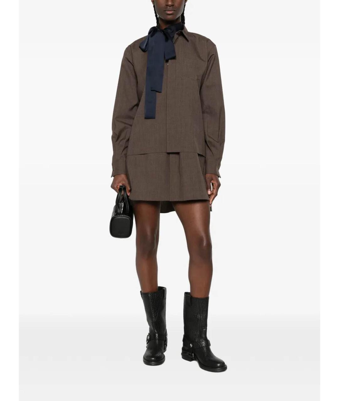 SACAI Коричневое шерстяное повседневное платье, фото 4