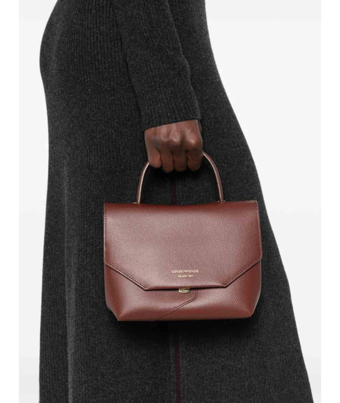 EMPORIO ARMANI Коричневая кожаная сумка с короткими ручками, фото 2