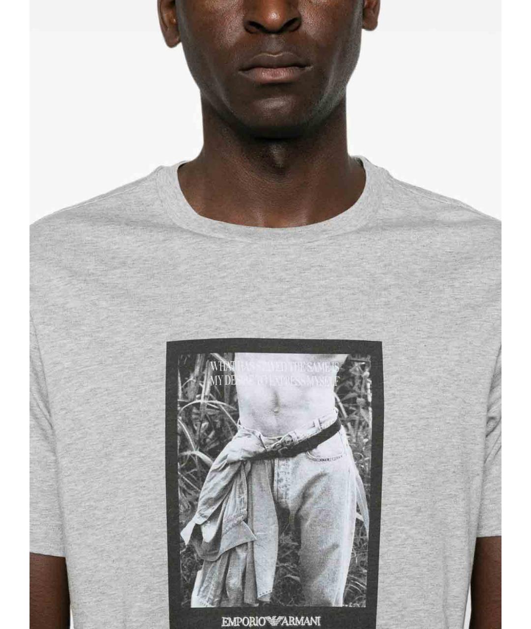 EMPORIO ARMANI Серая хлопковая футболка, фото 4