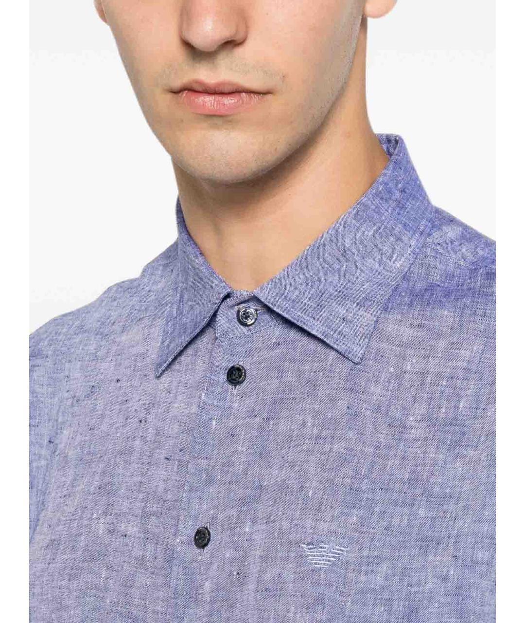 EMPORIO ARMANI Синяя льняная кэжуал рубашка, фото 2