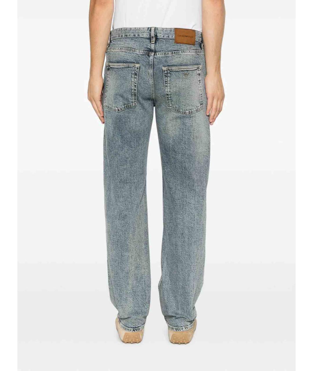 EMPORIO ARMANI Голубые хлопковые прямые джинсы, фото 4