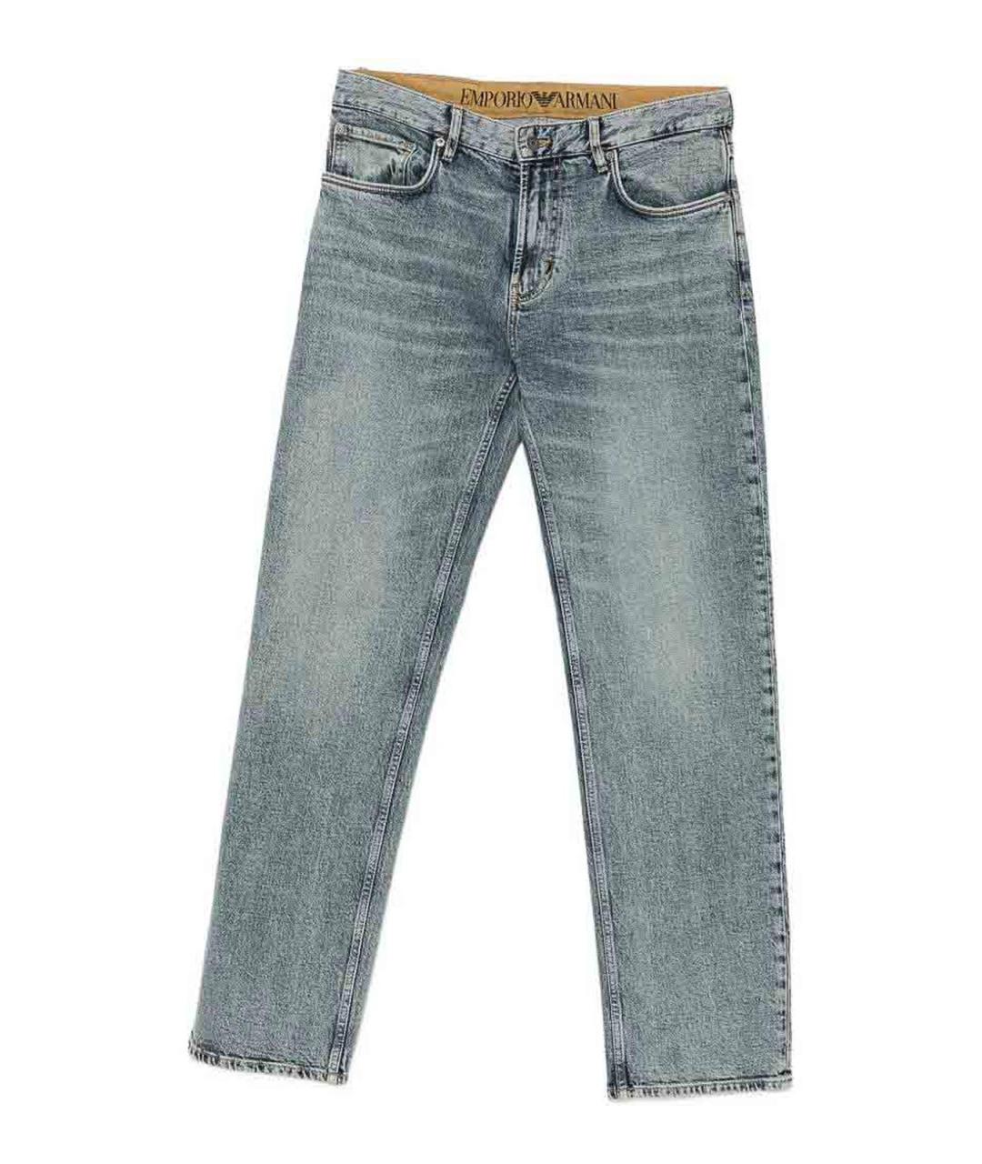 EMPORIO ARMANI Голубые хлопковые прямые джинсы, фото 6