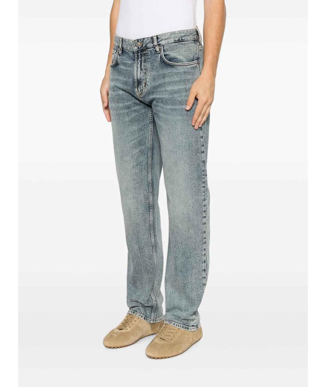 EMPORIO ARMANI Голубые хлопковые прямые джинсы, фото 5