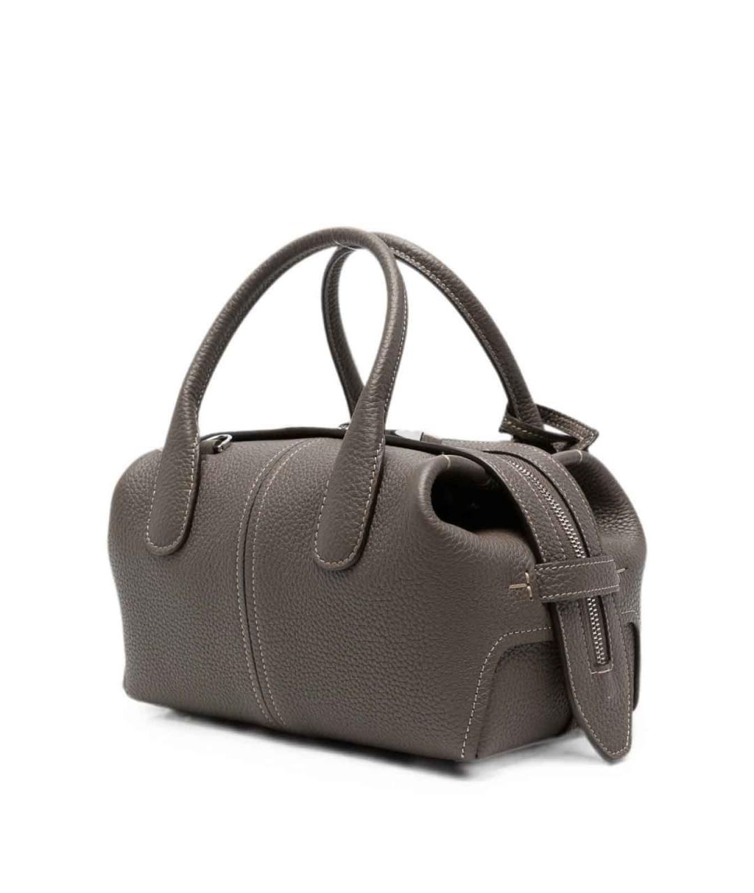 TOD'S Серая кожаная сумка тоут, фото 3