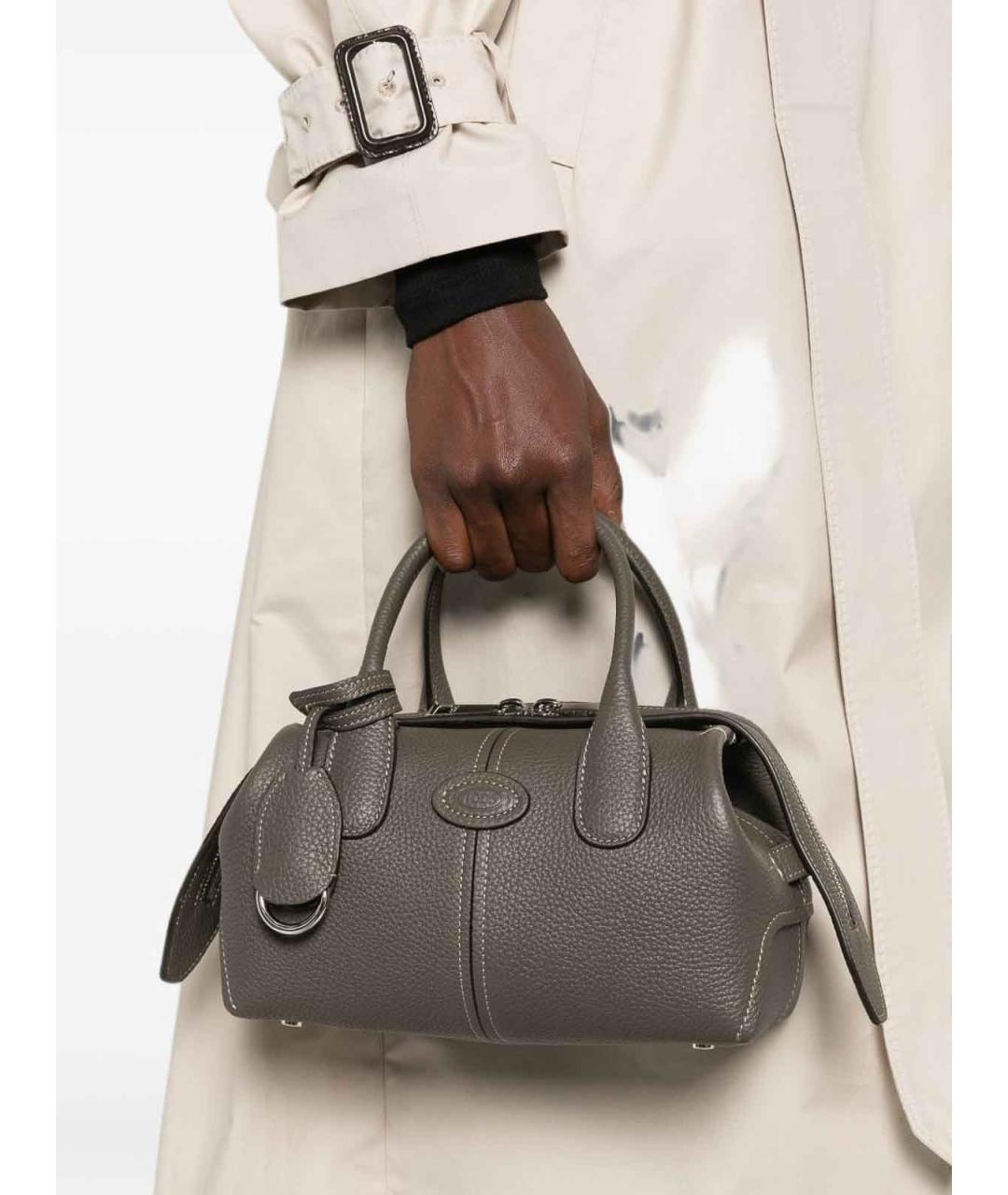 TOD'S Серая кожаная сумка тоут, фото 4
