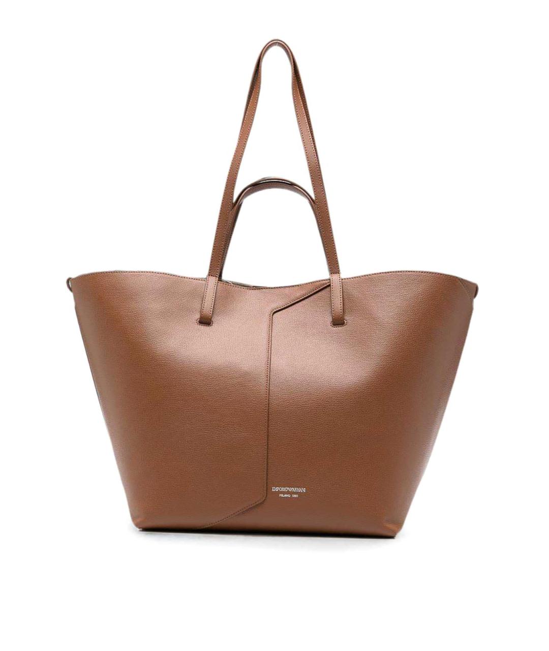 EMPORIO ARMANI Коричневая кожаная сумка тоут, фото 6