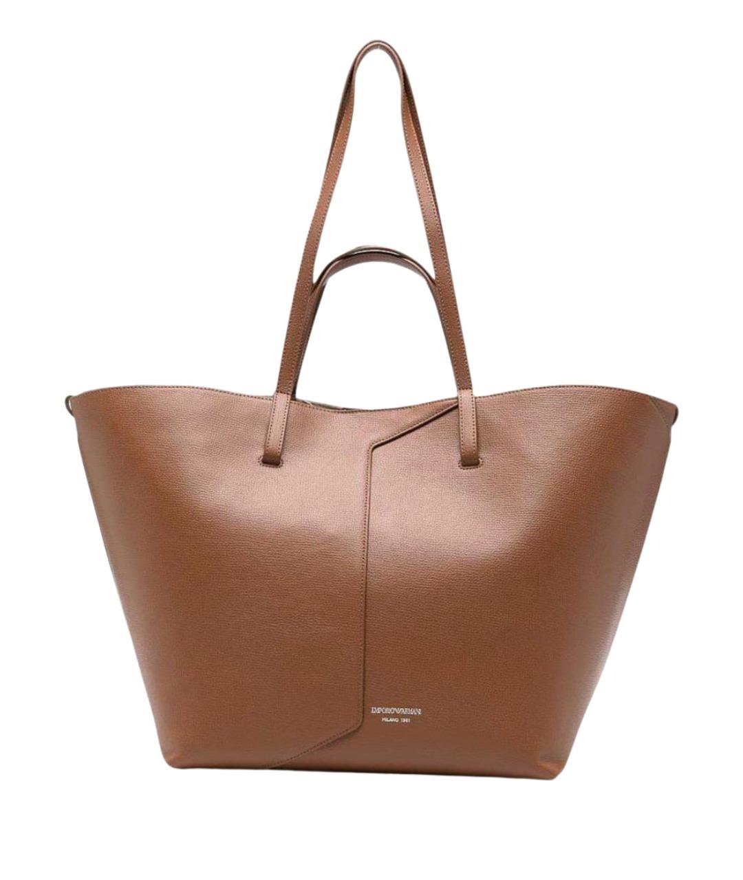 EMPORIO ARMANI Коричневая кожаная сумка тоут, фото 1
