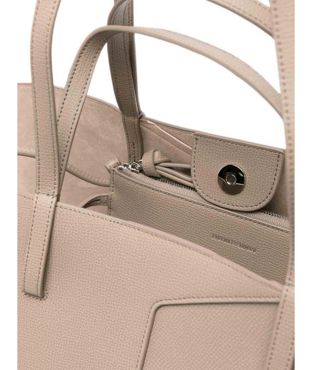 EMPORIO ARMANI Бежевая кожаная сумка тоут, фото 2
