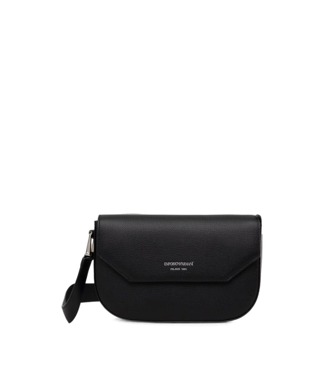 EMPORIO ARMANI Черная кожаная сумка через плечо, фото 1
