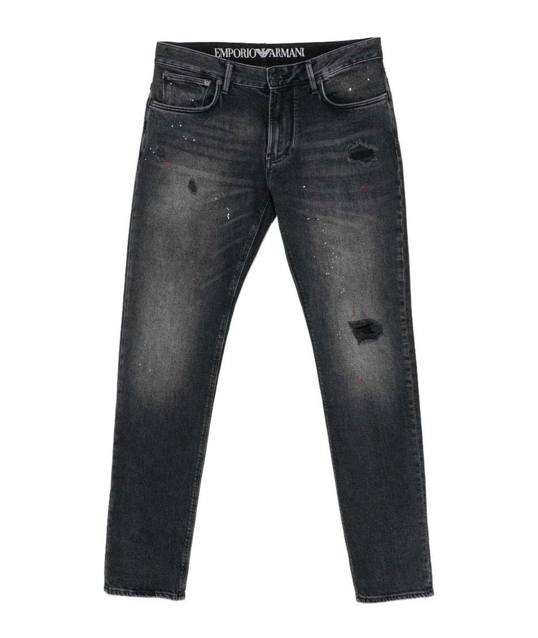 EMPORIO ARMANI Черные хлопковые прямые джинсы, фото 1