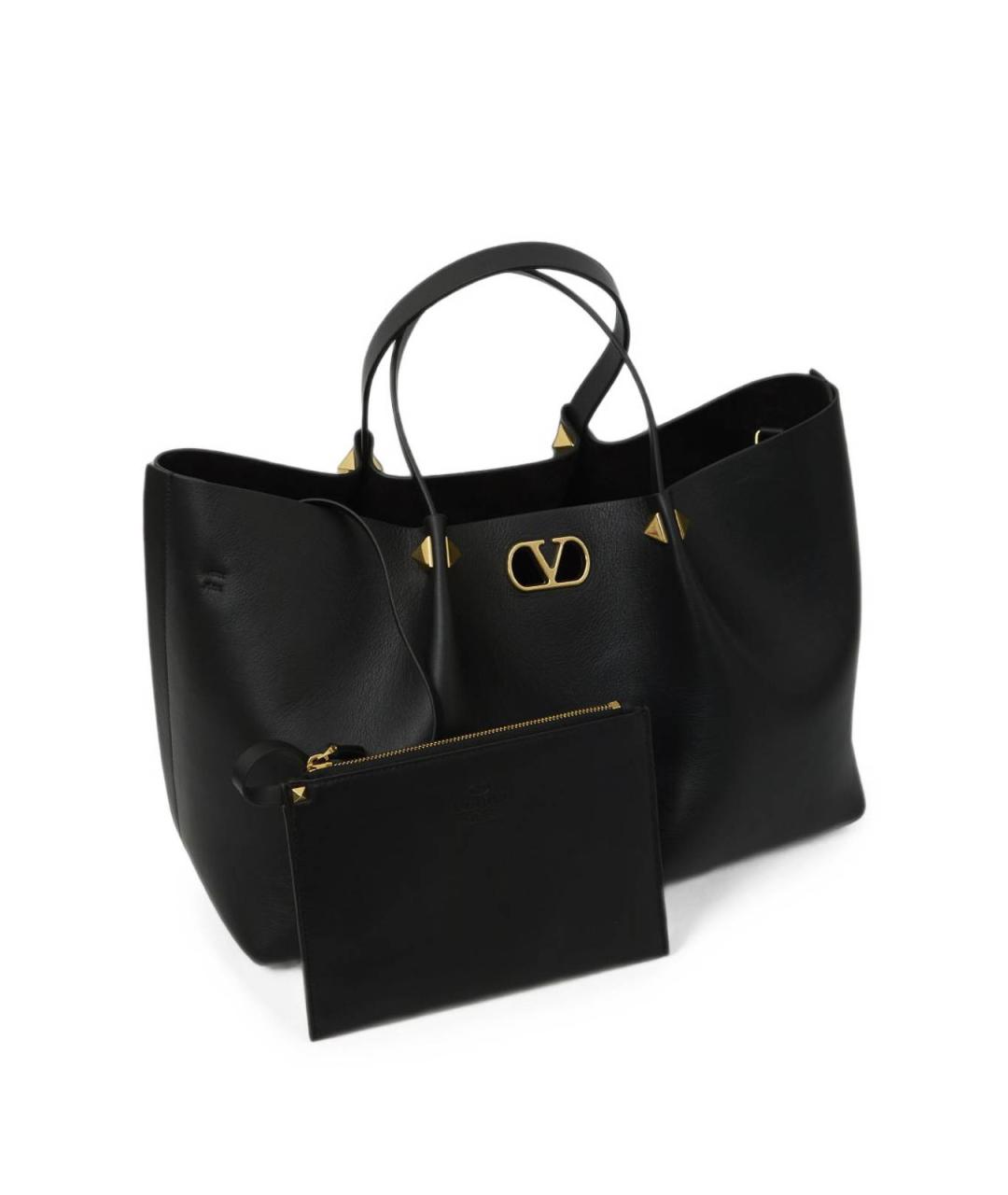VALENTINO Черная кожаная сумка тоут, фото 3