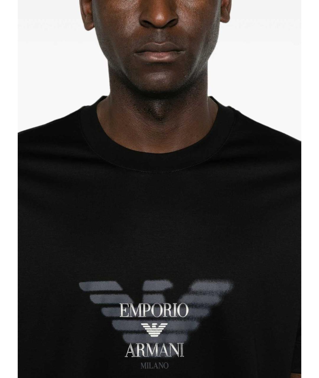 EMPORIO ARMANI Черная хлопковая футболка, фото 2