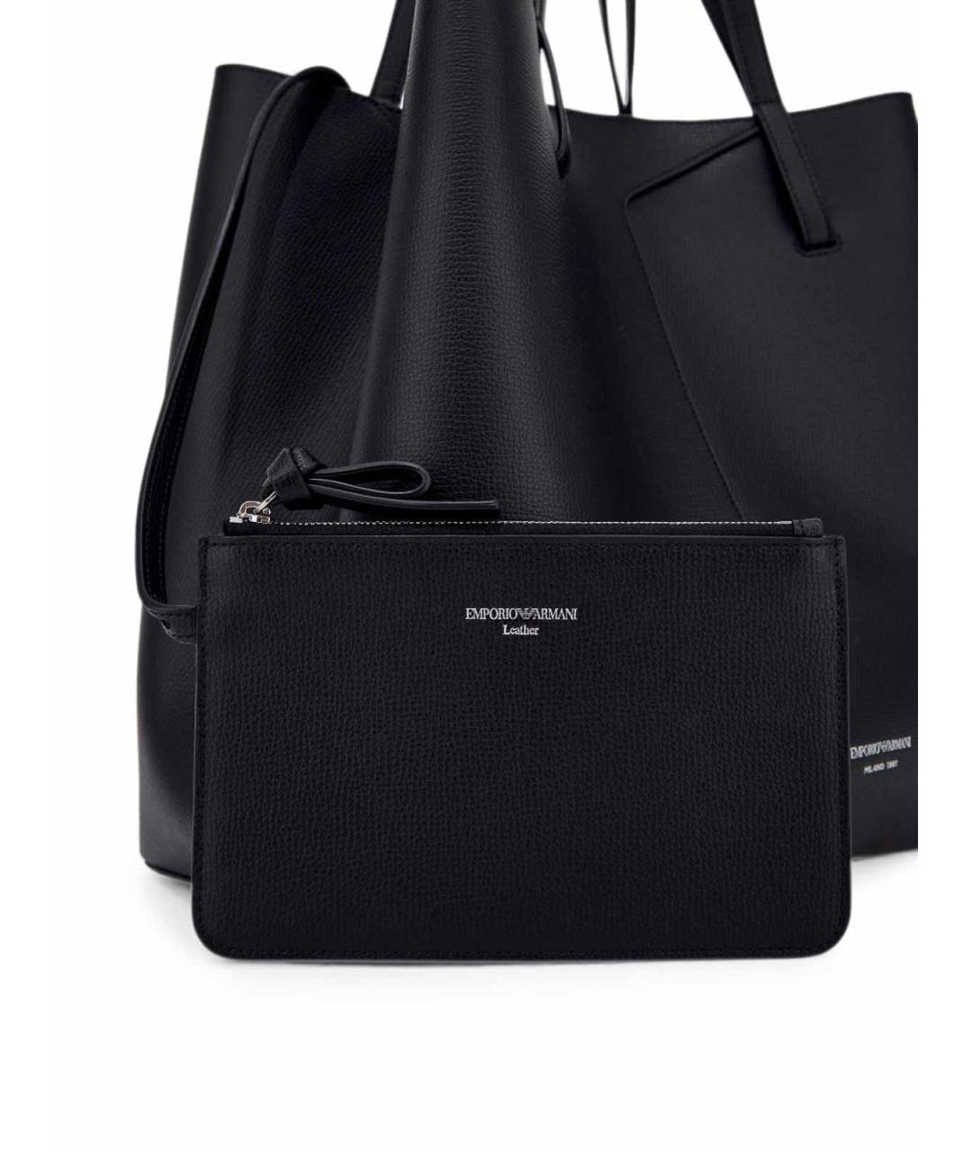 EMPORIO ARMANI Черная кожаная сумка тоут, фото 4
