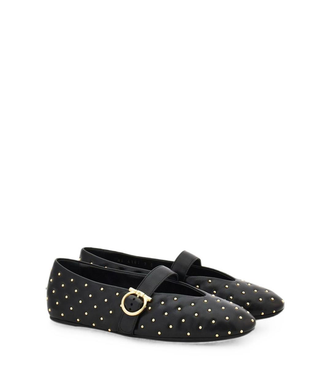 FERRAGAMO Черные кожаные балетки, фото 4