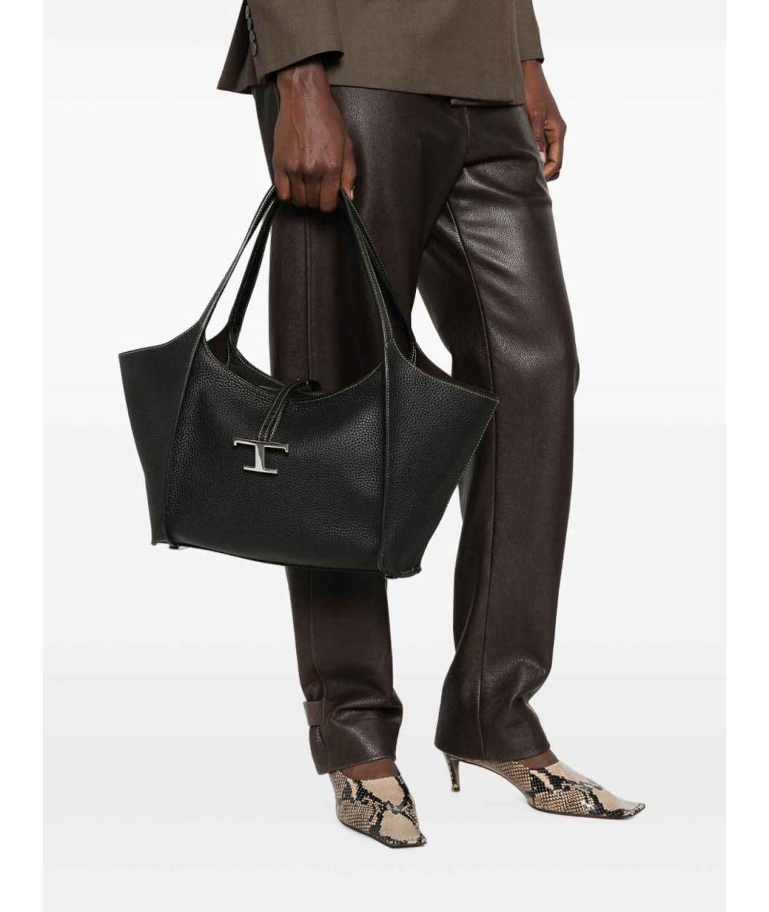 TOD'S Черная кожаная сумка тоут, фото 5