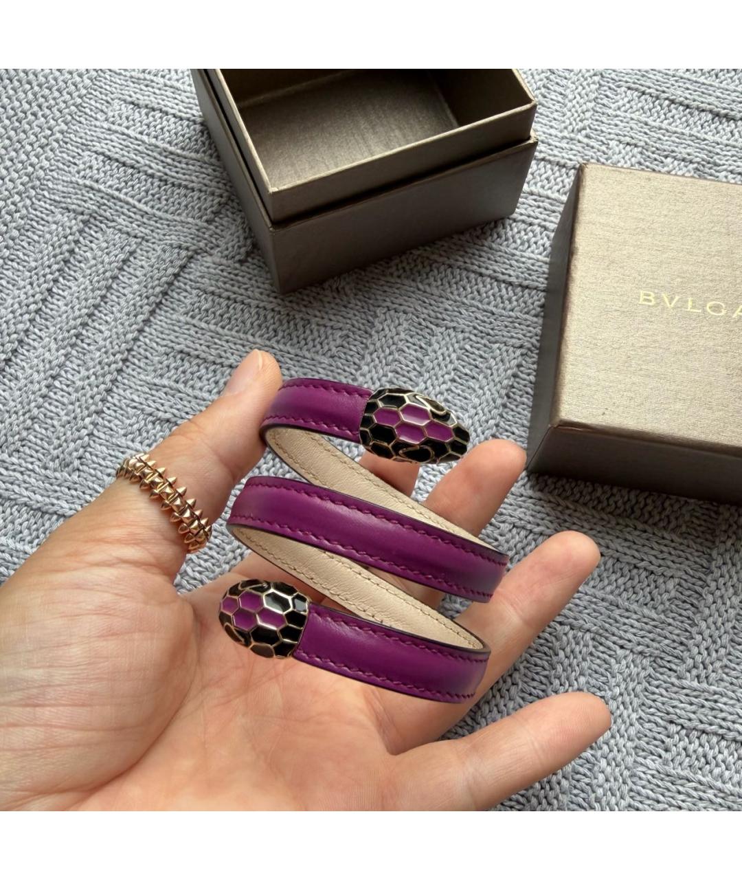 BVLGARI Фиолетовый кожаный браслет, фото 3